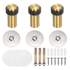 3Set Round Door Stoppers, 80mm Stainless Steel Wedge with Screw, Gray