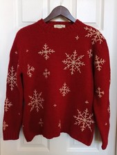 Vintage 90s Eddie Bauer 100 Wool Women's Red Snowflake Sweater Size M Cozy