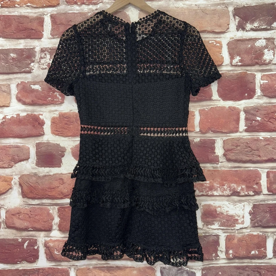 Aqua Dress Womens Medium Plain Black Embroidered Polka Dot Ruffle Tiered Zip Up - Image 2 of 4