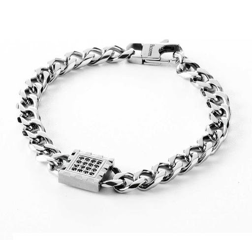 Bracelet 4US Cesare Paciotti homme 4UBR0848 gourmette acier et zirconium