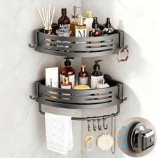 2Pcs Corner Shower Shelf Caddy Suction Cup,No Drill Hole with Towel Bar and Hook