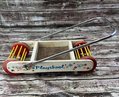 Vintage Playskool Walker Wagon Pusher Roller Wooden Preschool