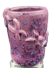 Handmade Purple and Blue Dots Studio Art Pottery Cup/Vase, Signed Turtle & Finch