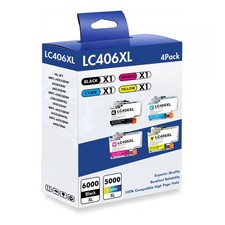 4 Pack Compatible LC 406 LC-406 Extra Capacity Ink Cartridge for Brother Printer