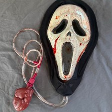 Ghost Face Scream Blood Pump Halloween Mask Costume Prop with Hood Adult