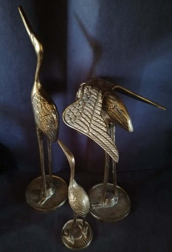 Vintage Messing Kranich Reiher Reiher Vogel Figuren Familie Set drei PATINA - Bild 8 von 9