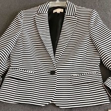 Evan Picone Womens Black  White Striped Single-Button Blazer Size 12 NEW Office