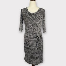 Emma & Michele Black White Striped Cowl Neck Faux Wrap Sheath Dress Size 8 27845