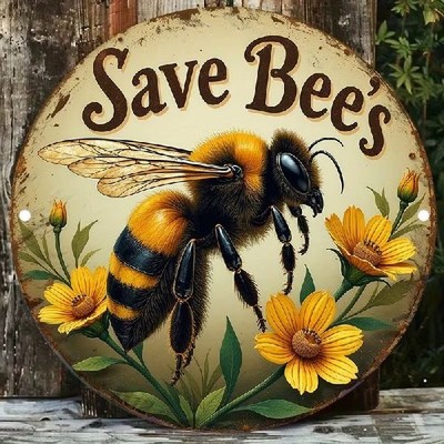 Blechschild rund Save Bees Schütze Bienen Vintage Nostalgie Metallschild TEL4716