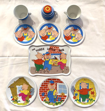 Tin Lithograph Tea Set Featuring Three Little Pigs 10 piece ADORABLE  1950's