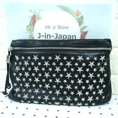 Jimmy Choo Pouch Star Studs Schwarz Unisex Clutch Tasche Made in Italy Gebraucht