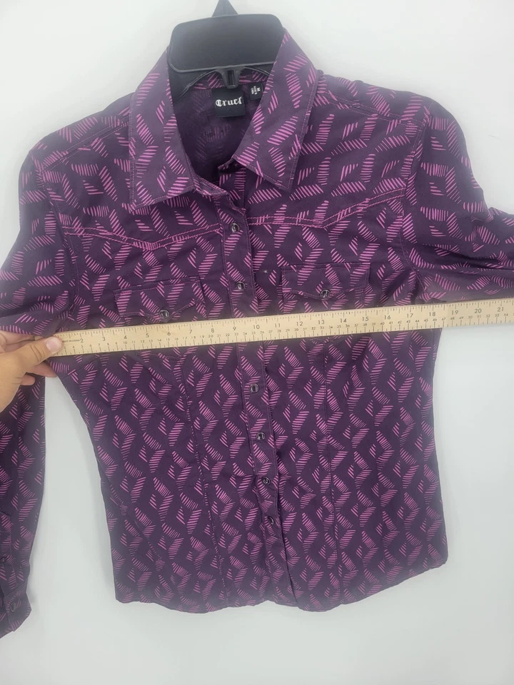 Camisa Cruel Western Mujer Mediana Púrpura Geométrica Manga Larga Perla A Presión Foto 2 de 4