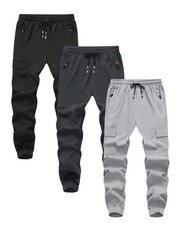 Boys Girls Joggers Cargo Pants with Zipper Pockets Elastic Waist School Casua...