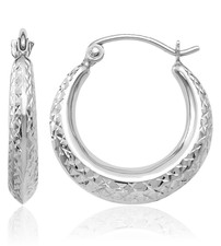 14K Solid White Gold Round Small Hoop Earrings