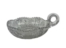 American Brilliant Cut Glass Nappy Dish Floral & Geometric Etching w/Handle