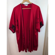 Josie By Natori Large Robe Red Black Lace Vintage Satin Sexy *See Description*