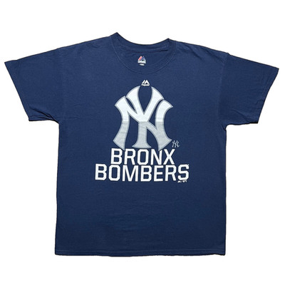 Majestic New York Yankees Bronx Bombers Navy Blue T Shirt Mens Large Y2K MLB