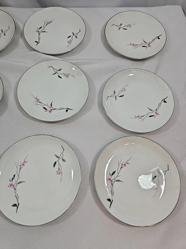 Cherry Blossom Salad /Bread/Dessert Plates Set Of 12 Japan 6.5" GUC Pink Silver  - Image 4 of 4