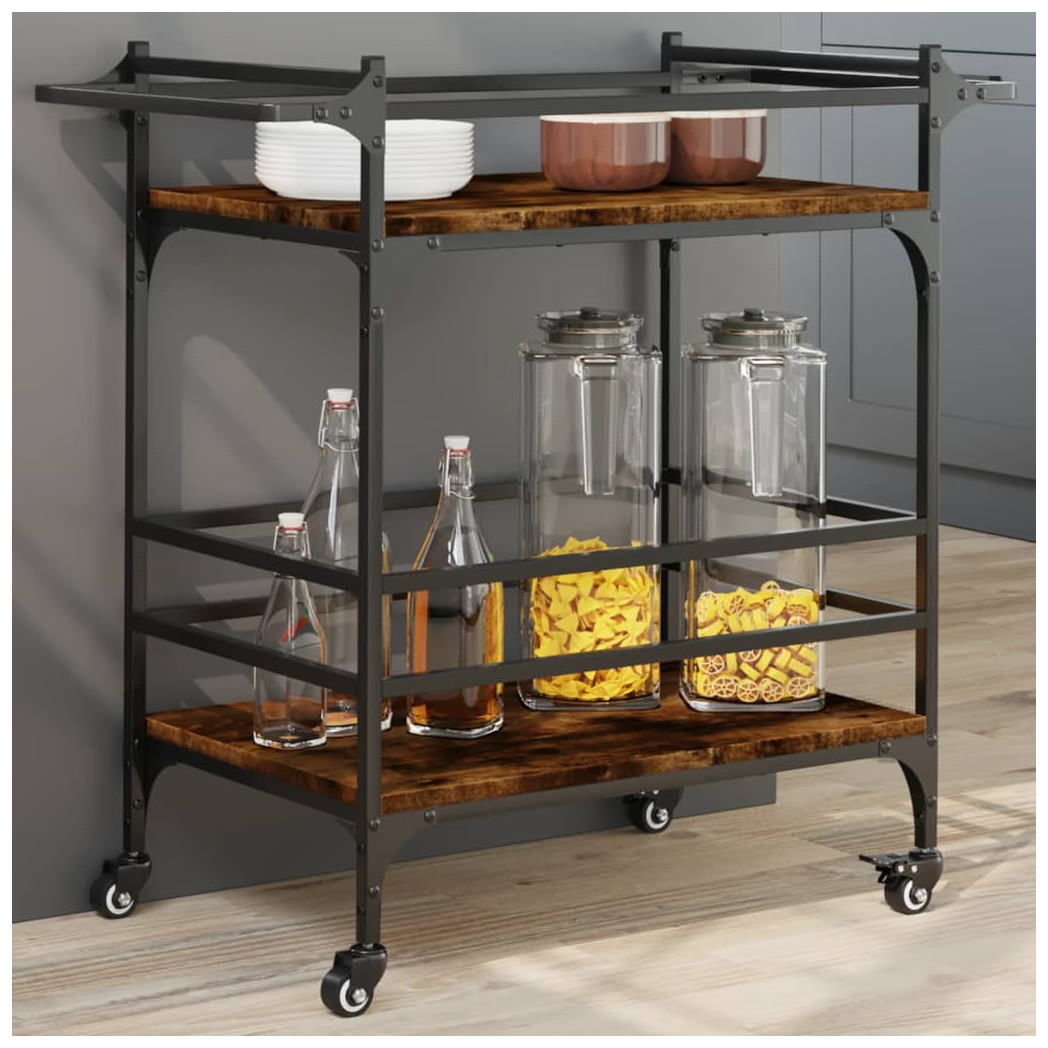 Vidaxl Kitchen Trolley Rolling Cart Storage Cart Smoked Oak Engineered Wood - Image 2