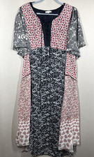 Vasna Dress Womens Large Boho Patchwork Midi Flowy Peasant Cottagecore