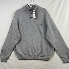 Chaps Mock Neck Sweater Mens XL Grey Cotton Quarter Button Pullover Casual New