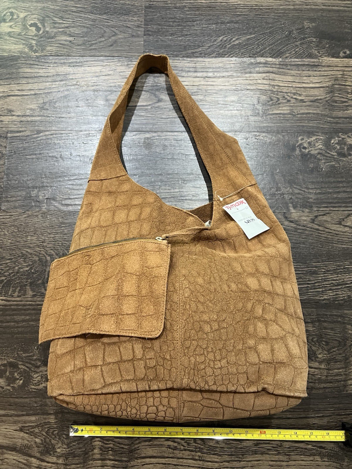 Haute Hippie Brown Suede Leather Croc Shoulder Bag Boho Slouchy Oversized NWT