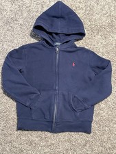 Polo Ralph Lauren Hoodie Boys Sz 7 Full Zip Up Sweatshirt Pony Youth Navy Read