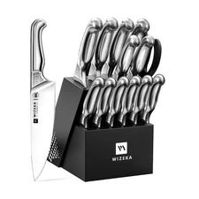 WIZEKA Kitchen Knife Set with Block: 15PCS German Stainless Steel K... Fast Ship