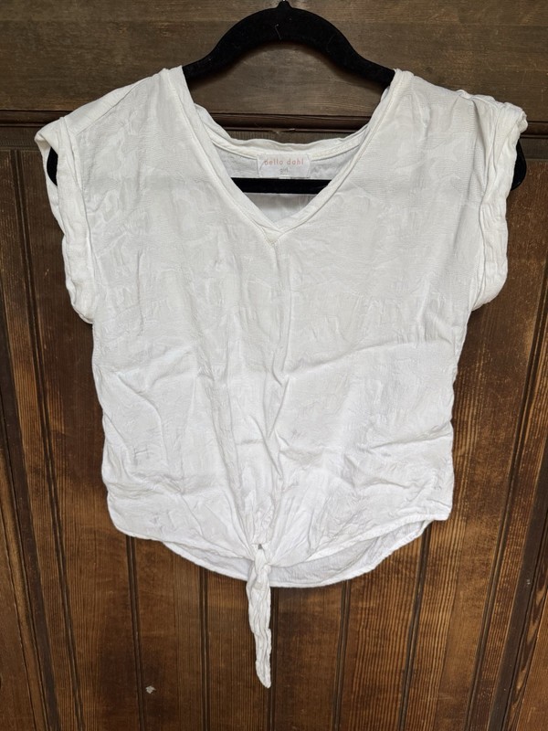 Bella Dahl Girl White Tone-on-tone Camo Tie Top, Size 14, EUC
