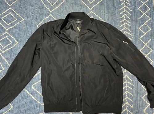 True Classic Men's Gray Bomber Jacket Full Zip Stand-Up Collar Size L Black - product listing photo