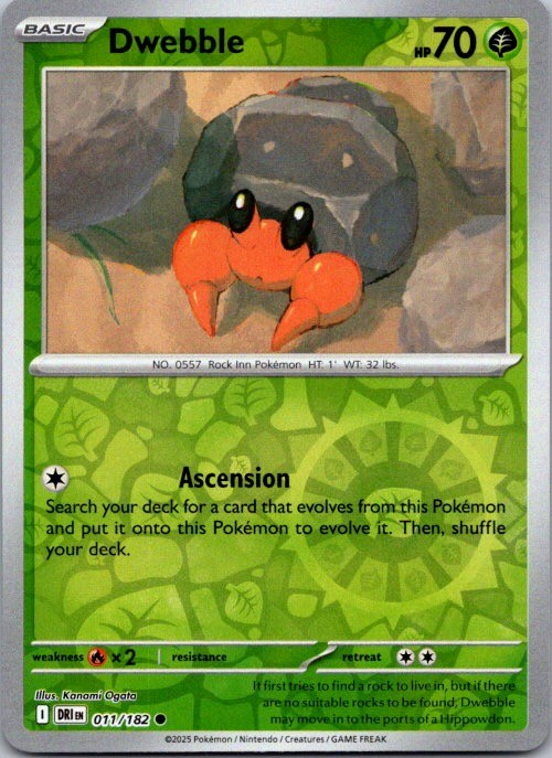 Dwebble 011/182 Common Destined Rivals Pokemon Reverse Holo Near Mint