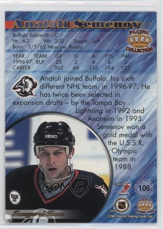1997-98 Pacific Crown Collection Anatoli Semenov #106 - Image 2 of 2