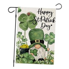 Happy St Patricks Day Garden Flags for Outside, Irish Gnome with 12x18 Inch