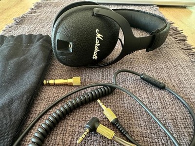 Marshall Monitor Wired Over-Ear Headphones Black Cables Adapter & Bag
