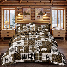 3 Piece Cabin California King Size Quilt Sets Farmhouse Rustic Reversible Microf