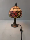 Vintage Tiffany style Mini Table Lamp Stained Glass Floral Shade Metal Base 11"