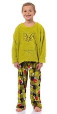 Dr. Seuss GRINCH Kids Santa Plaid Plush Fleece Pajama Sleep Set
