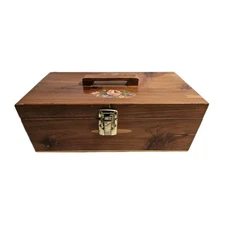 Cedar Sewing Storage Box Organizer  1950s Solid Wood Floral Detailing on Top