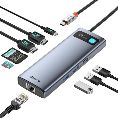 Baseus Laptop Docking Station Dual Monitor 4K@120Hz, 9 in 1 USB C Hub with 2 ...