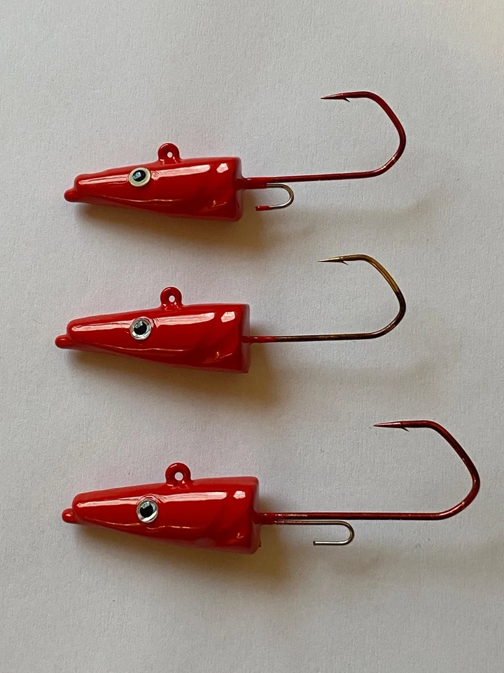 Eel-Head Jigköpfe 40-60g Rot mit 3D Augen VMC 5150 Haken Größe 4/0 - 6/0