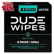 DUDE Wipes XL Flushable Wipes Mint Chill 8 Packs 400 Ct Total. Best Price