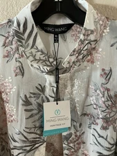 NWT MING WANG 2PC Twinset Gray Multi Floral Embroidered Crepe Shell & Jacket XL