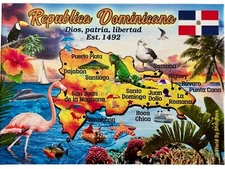 Dominican Republic Graphic Map and Attractions Souvenir Fridge Magnet 2.5" X 3.5