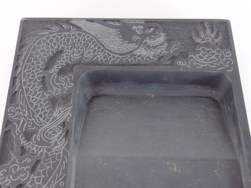 Japanese antique vintage Shodo calligraphy big dragon Suzuri ink stone chacha - Picture 2 of 12