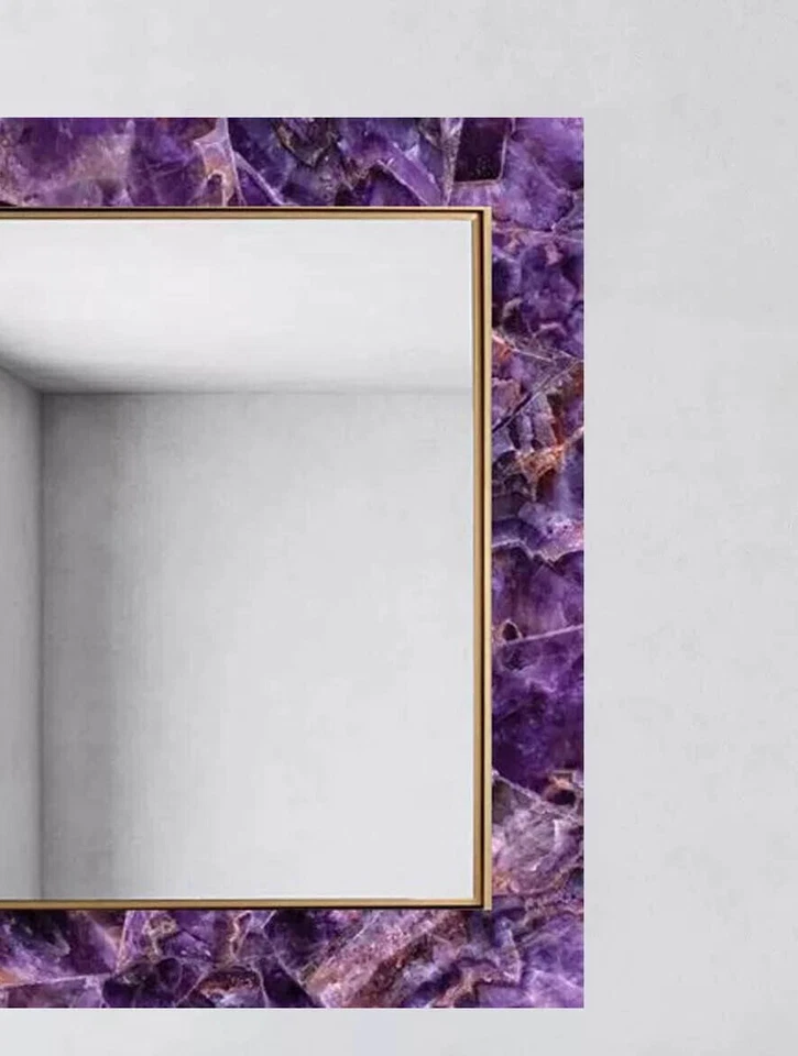 Espejo de pared cuadrado de piedra amatista de 15" para habitación arte decorativo hecho a mano regalo de Navidad Foto 4 de 4