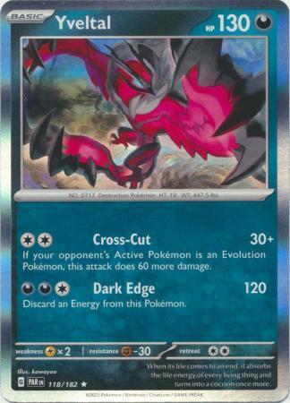 YVELTAL 118/182 PARADOX RIFT POKEMON (HOLO, NM)