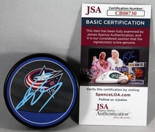 DENTON MATEYCHUK SIGNED COLUMBUS BLUE JACKETS REVERSE RETRO PUCK AUTO +JSA COA