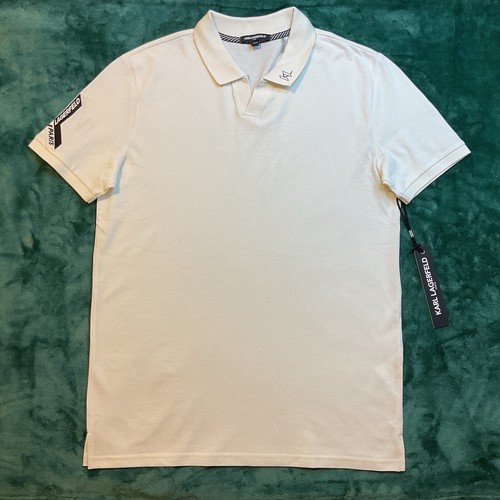 KARL LAGERFELD Paris Men’s Polo Short Sleeve T-Shirt Size MEDIUM Beige w/Black