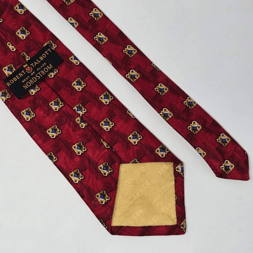 ROBERT TALBOTT BEST OF CLASS SILK TIE RED GOLD GEOMETRIC JACQUARD 4" X 58" - Picture 2 of 2