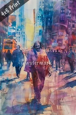 Jesus in New York City watercolor Art 4x6 Print